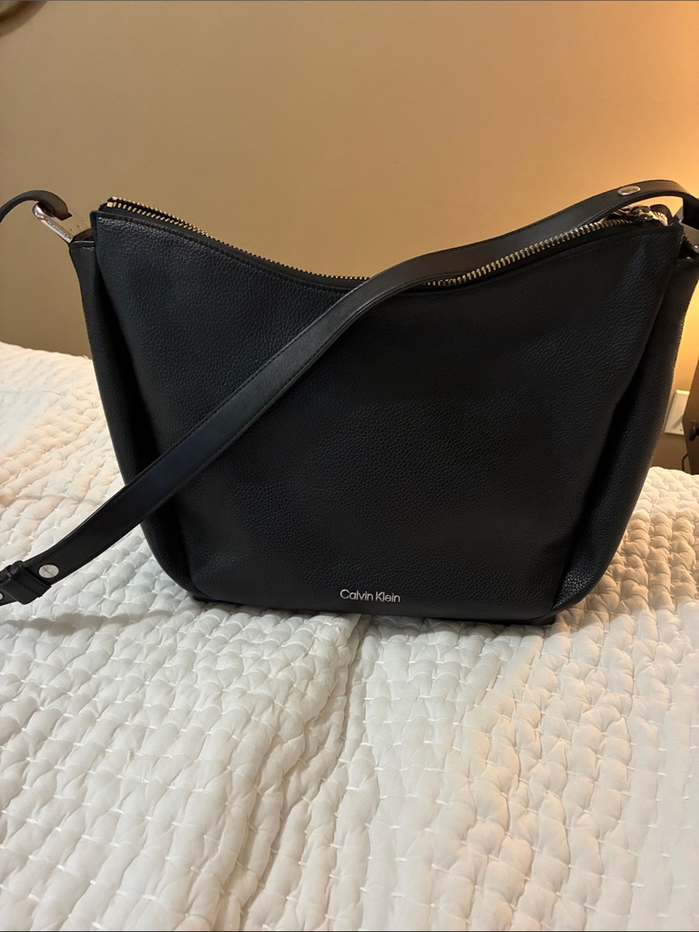 Calvin Klein Black Pebbled Leather Hobo Shoulder Bag